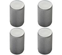 4x Knurled Cylindrical Cupboard Door Knob 18mm Dia Chrome Cabinet Handle
