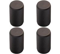 4x Knurled Cylindrical Cupboard Door Knob 18mm Dia Matt Black Cabinet Handle