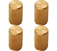4x Knurled Cylindrical Cupboard Door Knob 18mm Dia Satin Brass Cabinet Handle
