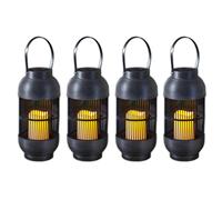 4x LED Solar Lantern with LED Candle Flickering Weatherproof Hanging Lamp