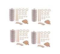 4X Macrame Cord Natural Cotton Rope 3mm with Wood Ring Wood Stick for DIY Teether Macrame Kit Wall Hanging Plant Hanger