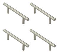 4x Mini Round T Bar Pull Handle 100 x 8mm 64mm Fixing Centres Satin Nickel