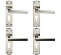 4X Mitred Lever Door Handle On Euro Lock Backplate 172 X 44mm Satin Steel