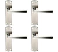 4x Mitred Lever Door Handle on Latch Backplate 172 x 44mm Satin Steel