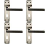 4X Mitred Lever Door Handle On Lock Backplate 172 X 44mm Satin Stainless Steel