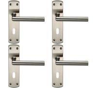 4X Mitred Lever Door Handle On Lock Backplate 172 X 44mm Satin Stainless Steel