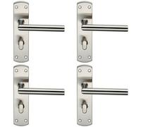 4x Mitred Lever on Bathroom Backplate Door Handle Thumbturn Lock Satin Steel