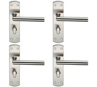 4x Mitred Lever on Bathroom Backplate Door Handle Thumbturn Lock Satin Steel Loops Metallics One Size