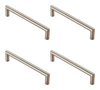 4x Mitred Round Bar Pull Handle 138 x 10mm 128mm Fixing Centres Satin Steel