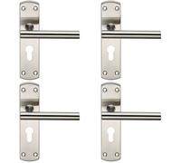 4x Mitred T Bar Lever Door Handle on Euro Lock Backplate 172 x 44mm Satin Steel