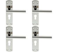 4x Mitred T Bar Lever Door Handle on Euro Lock Backplate 172 x 44mm Steel Loops Metallics One Size