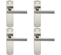 4x Mitred T Bar Lever Door Handle on Latch Backplate 172 x 44mm Satin Steel
