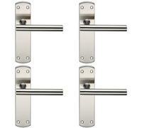4x Mitred T Bar Lever Door Handle on Latch Backplate 172 x 44mm Satin Steel