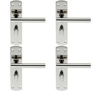 4x Mitred T Bar Lever on Bathroom Backplate Handle Thumbturn Lock Polished Steel