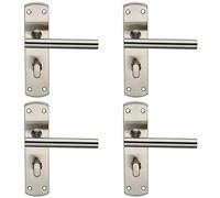4X Mitred T Bar Lever On Bathroom Backplate Handle Thumbturn Lock Satin Steel