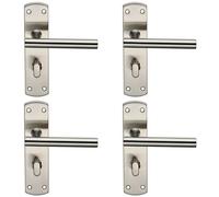 4x Mitred T Bar Lever on Bathroom Backplate Handle Thumbturn Lock Satin Steel