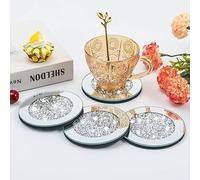 4X Modern Crystal and Mirror Coaster New Set of 4 Glitter Crushed Diamante Jewel 10X10CM UK