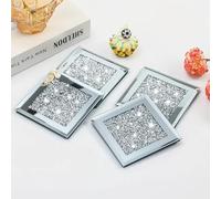 4X Modern Crystal and Mirror Coaster New Set of 4 Glitter Crushed Diamante Jewel