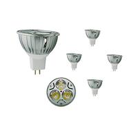 4x MR16 AC/DC 12 V LED bulbs, 3W warm white 3200K 240 lumen, 30o lighting angle, DC 12 V, CRI: 75 (die-cast lamp cup)
