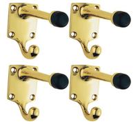 4x One Piece Hat & Coat Hook with Rubber Buffer 88mm Projection Polished Brass