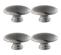 4x Oval Cabinet Door Knob on Tiered Oval Stem Satin Nickel Cupboard Handle