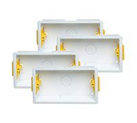 4X Pack Double 2-Gang 35mm Dry-Lining Back Box Electrical Wall Knockout Recessed Flush Mount Deep Pattress Dry Lining Partition Walls Switches Sockets Fused Spur Euro Module Faceplates - Yellow