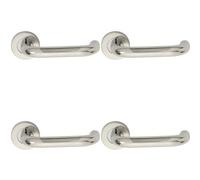 4x PAIR 19mm Round Bar Safety Handle on Round Rose Concealed Fix Polished Steel