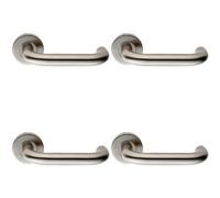 4x PAIR 19mm Round Bar Safety Handle on Round Rose Concealed Fix Satin Steel