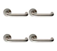 4x PAIR 19mm Round Bar Safety Lever on Slim Round Rose Concealed Fix Satin Steel