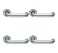 4x PAIR 22mm Round Bar Safety Lever on Round Rose Concealed Fix Satin Aluminium