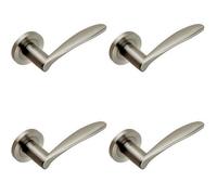 4x PAIR Angular Design Curved Handle Concealed Fix Round Rose Satin Steel