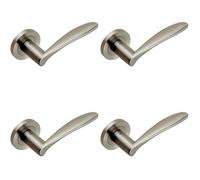 4x PAIR Angular Design Curved Handle Concealed Fix Round Rose Satin Steel