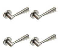 4x PAIR Angular Design Handle on Round Rose Concealed Fix Satin Stainless Steel