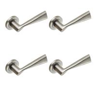 4x PAIR Angular Design Handle on Round Rose Concealed Fix Satin Stainless Steel