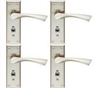 4x PAIR Angular Lever on Bathroom Backplate Door Handle 150 x 50mm Satin Nickel Loops Metallics One Size