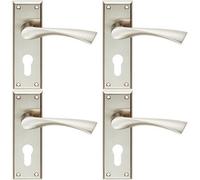 4x PAIR Angular Lever on Euro Lock Backplate Handle 150 x 50mm Satin Nickel