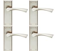 4x PAIR Angular Lever on Latch Backplate Door Handle 150 x 50mm Satin Nickel Loops Metallics One Size