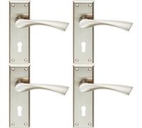 4x PAIR Angular Lever on Lock Backplate Door Handle 150 x 50mm Satin Nickel