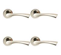 4x PAIR Angular Twisted Handle on Round Rose Concealed Fix Polished Nickel