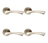 4x PAIR Angular Twisted Handle on Round Rose Concealed Fix Satin Nickel