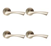 4x PAIR Angular Twisted Handle on Round Rose Concealed Fix Satin Nickel