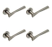 4X Pair Angular Twisted Lever On Round Rose Concealed Fix Satin Stainless Steel