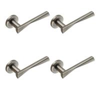 4x PAIR Angular Twisted Lever on Round Rose Concealed Fix Satin Stainless Steel