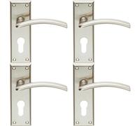 4X Pair Arched Lever On Euro Lock Backplate Door Handle 150 X 50mm Satin Nickel