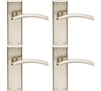 4X Pair Arched Lever On Latch Backplate Door Handle 150 X 50mm Satin Nickel