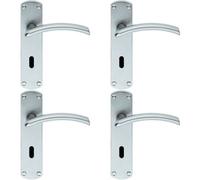4X Pair Arched Lever On Lock Backplate Door Handle 170 X 42mm Satin Chrome