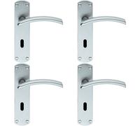 4x PAIR Arched Lever on Lock Backplate Door Handle 170 x 42mm Satin Chrome