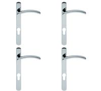 4x PAIR Arched Lever on Narrow Euro Lock Backplate 220 x 26mm Polished Chrome Loops Multi One Size