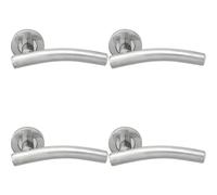 4x PAIR Arched Round Bar Handle on Round Rose Concealed Fix Polished Steel