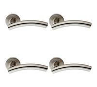 4X Pair Arched Round Bar Handle On Round Rose Concealed Fix Satin Steel